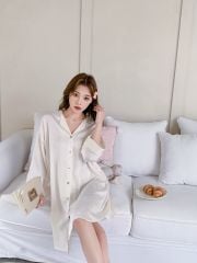 Váy ngủ sơmi lụa nữ Shury Store Home Wear SM56 freesize đầm ngủ lụa mặc nhà suông rộng mềm mại