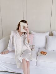 Váy ngủ sơmi lụa nữ Shury Store Home Wear SM56 freesize đầm ngủ lụa mặc nhà suông rộng mềm mại
