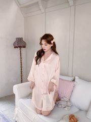 Váy ngủ sơmi lụa Shury Store Home Wear SM57 đầm ngủ lụa freesize in chìm hình Hello Kitty from xuông