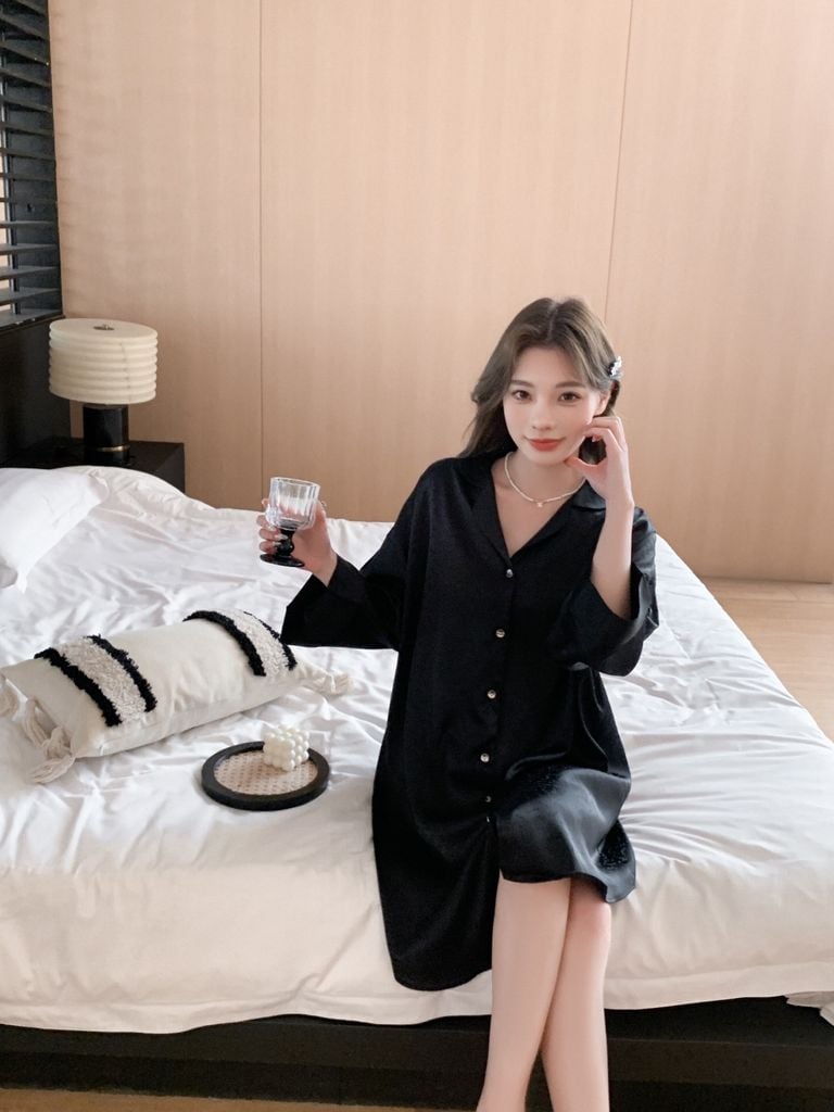 Váy ngủ sơmi lụa nữ Shury Store Home Wear SM56 freesize đầm ngủ lụa mặc nhà suông rộng mềm mại