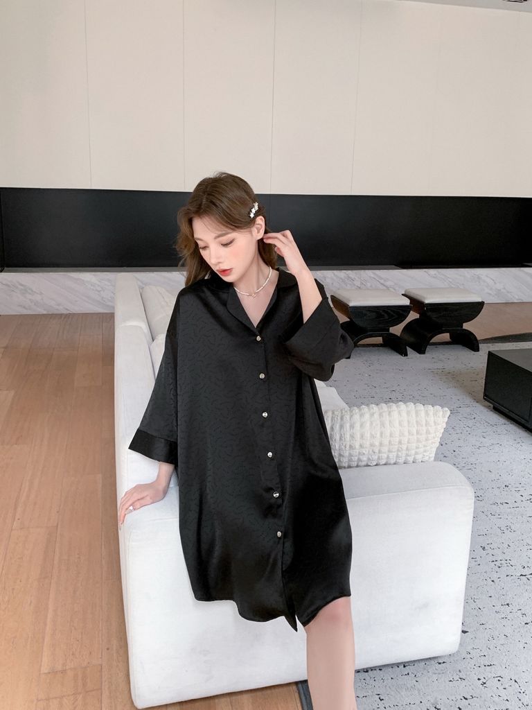 Váy ngủ sơmi lụa nữ Shury Store Home Wear SM56 freesize đầm ngủ lụa mặc nhà suông rộng mềm mại