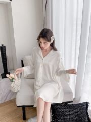 Váy ngủ sơmi lụa Shury Store Home Wear SM57 đầm ngủ lụa freesize in chìm hình Hello Kitty from xuông