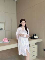 Váy lụa sơ mi Shury Store Home Wear SM21 đầm ngủ freesize phối ren lưng dáng suông 90cm tone tím