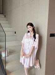 Váy lụa sơ mi Shury Store Home Wear SM21 đầm ngủ freesize phối ren lưng dáng suông 90cm tone tím