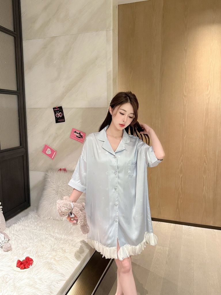 Váy ngủ sơmi lụa nữ Shury Store Home Wear SM35 freesize 45-75kg đầm ngủ mặc nhà suông rộng mềm mại
