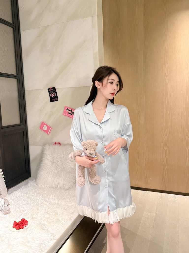 Váy ngủ sơmi lụa nữ Shury Store Home Wear SM35 freesize 45-75kg đầm ngủ mặc nhà suông rộng mềm mại