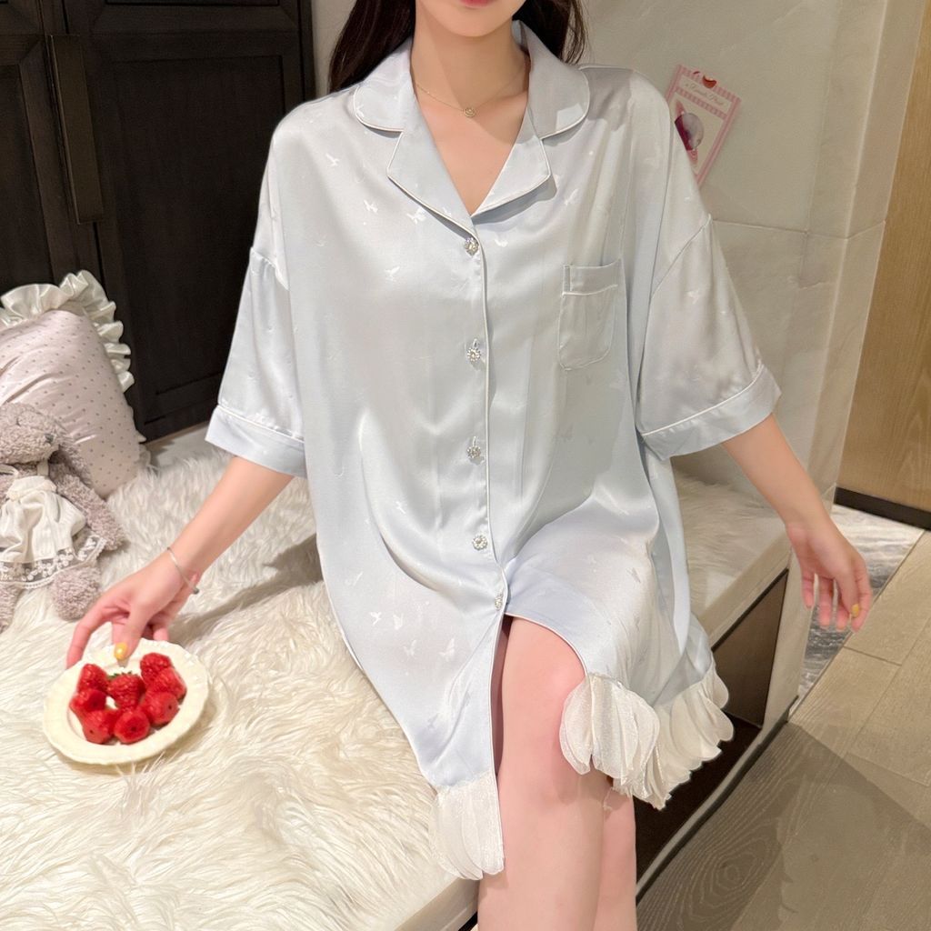 Váy ngủ sơmi lụa nữ Shury Store Home Wear SM35 freesize 45-75kg đầm ngủ mặc nhà suông rộng mềm mại