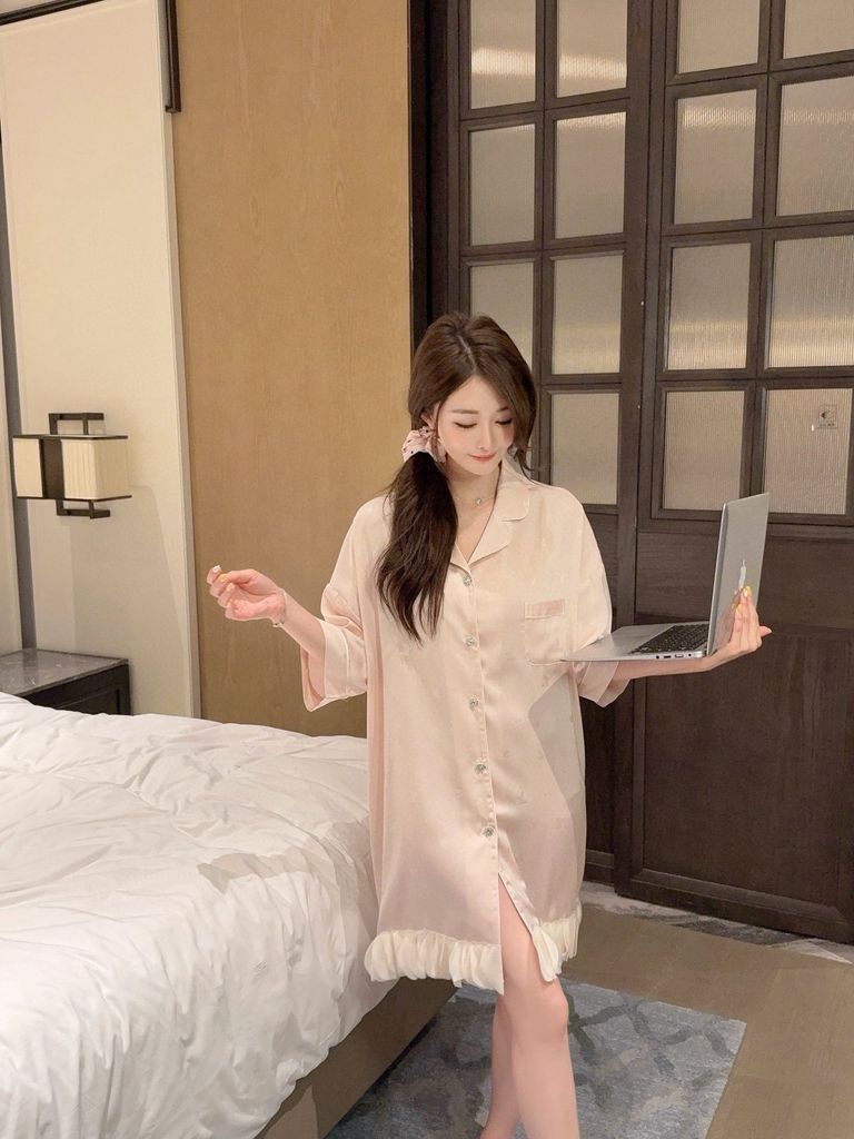 Váy ngủ sơmi lụa nữ Shury Store Home Wear SM35 freesize 45-75kg đầm ngủ mặc nhà suông rộng mềm mại