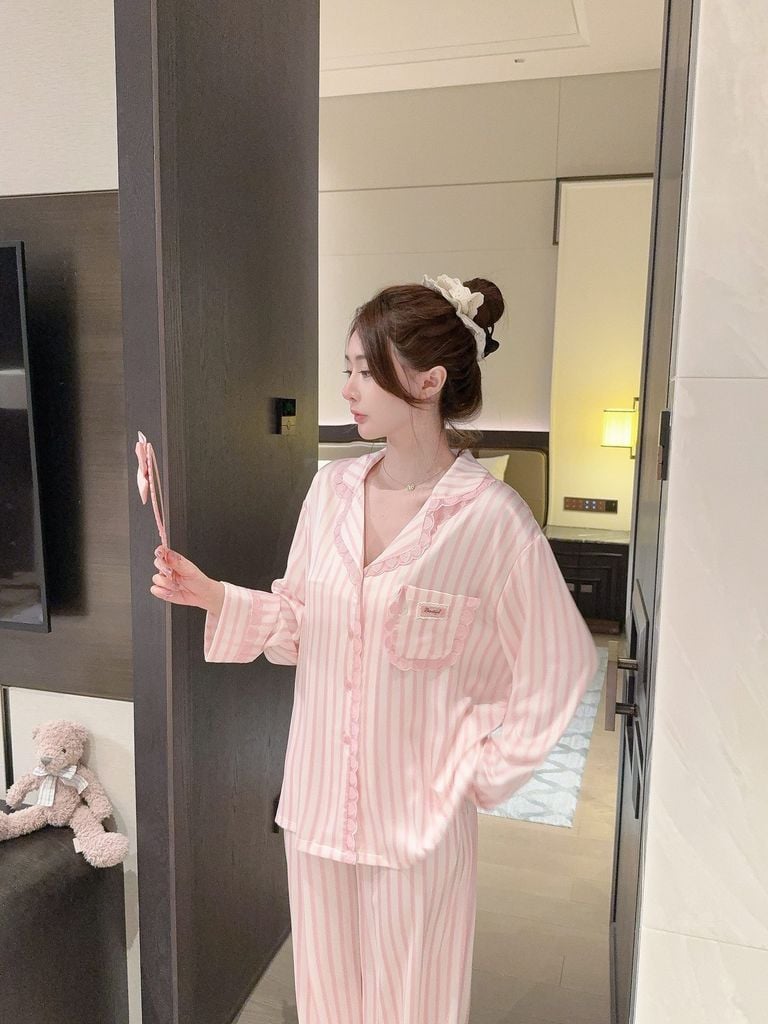 Đồ bộ ngủ nữ pyjama lụa Shury Store Home Wear TD04 tay dài quần dài mặc nhà size 45-75kg lụa mềm mát