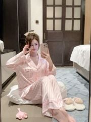 Đồ bộ ngủ nữ pyjama lụa Shury Store Home Wear TD04 tay dài quần dài mặc nhà size 45-75kg lụa mềm mát