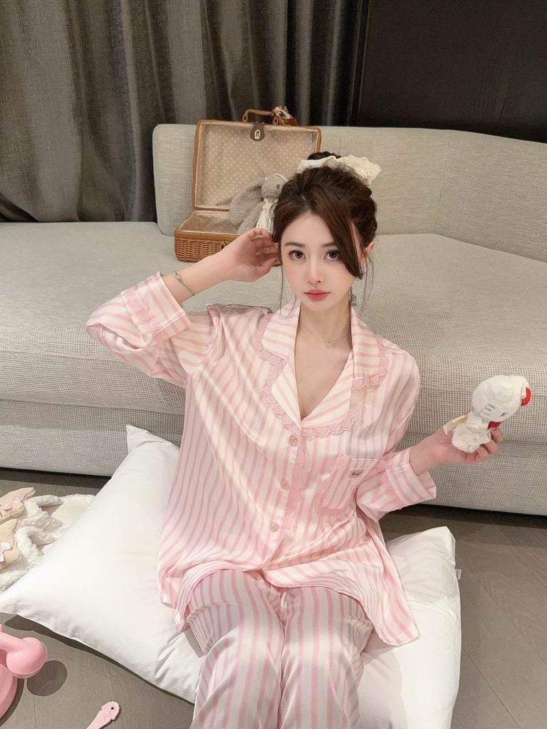 Đồ bộ ngủ nữ pyjama lụa Shury Store Home Wear TD04 tay dài quần dài mặc nhà size 45-75kg lụa mềm mát