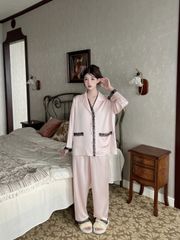 Bộ đồ ngủ lụa nữ Shury Store Home Wear TD29 bộ pyjama ngủ lụa tay dài phối ren form suông dễ thương