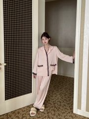 Bộ đồ ngủ lụa nữ Shury Store Home Wear TD29 bộ pyjama ngủ lụa tay dài phối ren form suông dễ thương