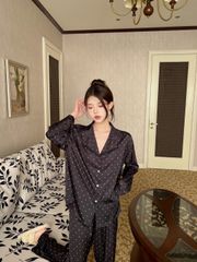 Đồ bộ ngủ nữ pyjama lụa Shury Store Home Wear TD75 tay dài quần dài chấm bi bộ ngủ mặc nhà mềm mát