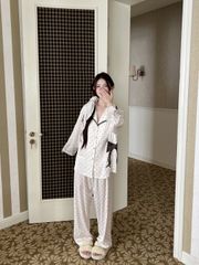 Đồ bộ ngủ nữ pyjama lụa Shury Store Home Wear TD75 tay dài quần dài chấm bi bộ ngủ mặc nhà mềm mát