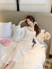 Đồ bộ ngủ nữ pyjama lụa Shury Store Home Wear TD75 tay dài quần dài chấm bi bộ ngủ mặc nhà mềm mát