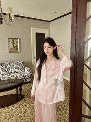 Đồ bộ ngủ nữ pyjama lụa Shury Store Home Wear TD75 tay dài quần dài chấm bi bộ ngủ mặc nhà mềm mát