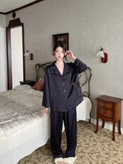 Đồ bộ ngủ nữ pyjama lụa Shury Store Home Wear TD75 tay dài quần dài chấm bi bộ ngủ mặc nhà mềm mát