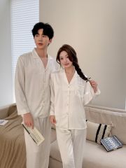 Đồ bộ ngủ pyjama nam nữ Shury Store Home Wear DD14 size 45-95kg màu trắng bộ đôi couple lụa mềm mát