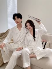 Đồ bộ ngủ pyjama nam nữ Shury Store Home Wear DD14 size 45-95kg màu trắng bộ đôi couple lụa mềm mát