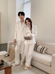 Đồ bộ ngủ pyjama nam nữ Shury Store Home Wear DD14 size 45-95kg màu trắng bộ đôi couple lụa mềm mát