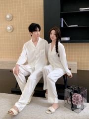 Đồ bộ ngủ pyjama nam nữ Shury Store Home Wear DD14 size 45-95kg màu trắng bộ đôi couple lụa mềm mát