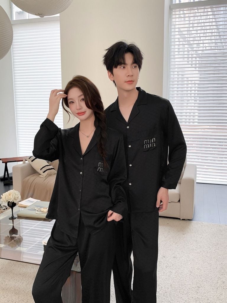 Đồ ngủ pyjama lụa nam nữ Shury Store Home Wear DD34 size 45-95kg tay dài quần dài  bộ đôi couple lụa