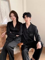 Đồ ngủ pyjama lụa nam nữ Shury Store Home Wear DD34 size 45-95kg tay dài quần dài  bộ đôi couple lụa