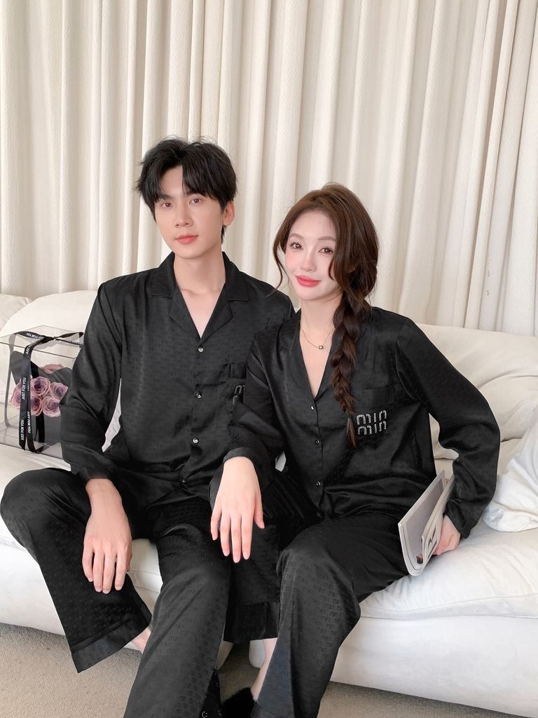 Đồ bộ ngủ pyjama nam nữ Shury Store Home Wear DD14 size 45-95kg màu trắng bộ đôi couple lụa mềm mát