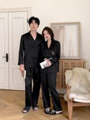 Đồ bộ ngủ pyjama nam nữ Shury Store Home Wear DD21 size 45-95kg màu đen tay dài bộ đôi couple lụa