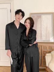 Đồ bộ ngủ pyjama nam nữ Shury Store Home Wear DD21 size 45-95kg màu đen tay dài bộ đôi couple lụa