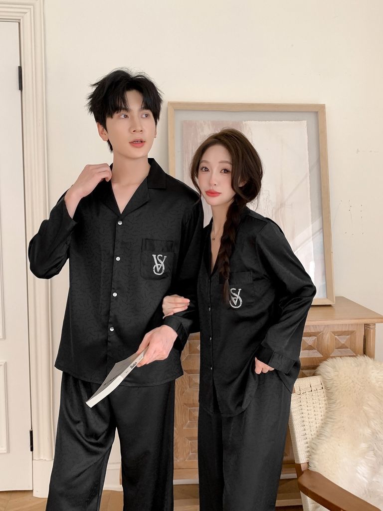 Đồ ngủ pyjama lụa nam nữ Shury Store Home Wear DD27 size 45-95kg tay dài quần dài  bộ đôi couple lụa