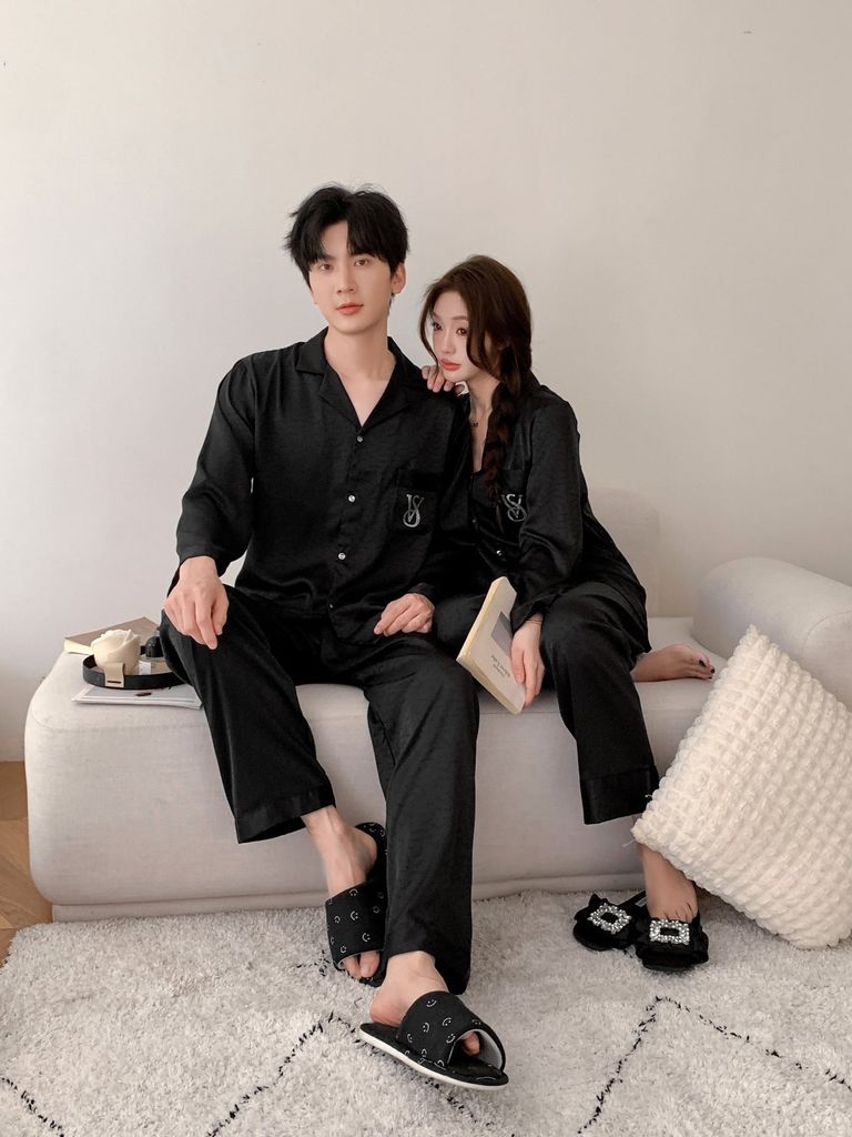 Đồ ngủ pyjama lụa nam nữ Shury Store Home Wear DD27 size 45-95kg tay dài quần dài  bộ đôi couple lụa