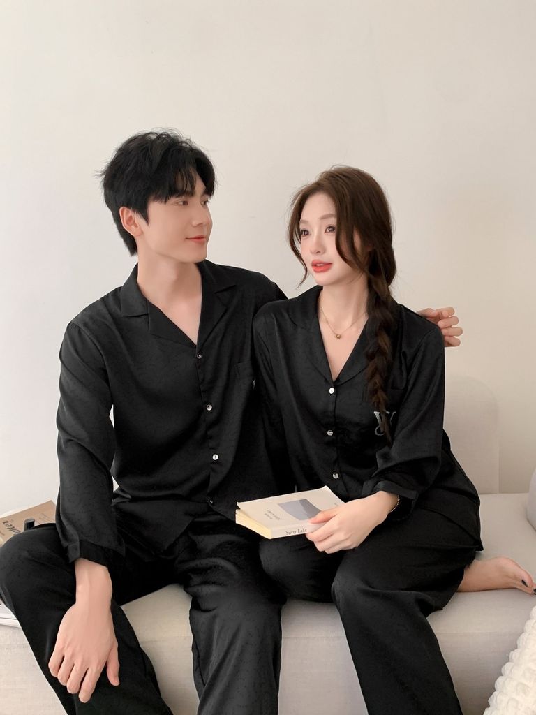 Đồ ngủ pyjama lụa nam nữ Shury Store Home Wear DD27 size 45-95kg tay dài quần dài  bộ đôi couple lụa