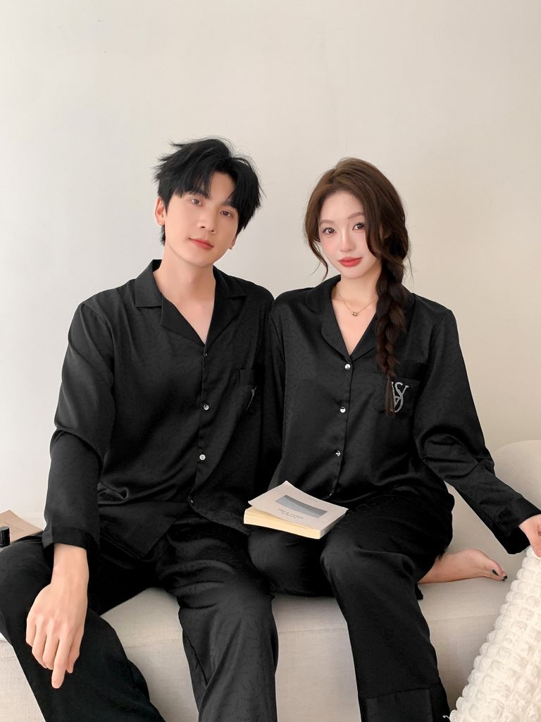 Đồ ngủ pyjama lụa nam nữ Shury Store Home Wear DD27 size 45-95kg tay dài quần dài  bộ đôi couple lụa