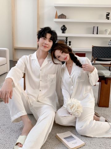 Đồ ngủ pyjama lụa nam nữ Shury Store Home Wear DD27 size 45-95kg tay dài quần dài  bộ đôi couple lụa