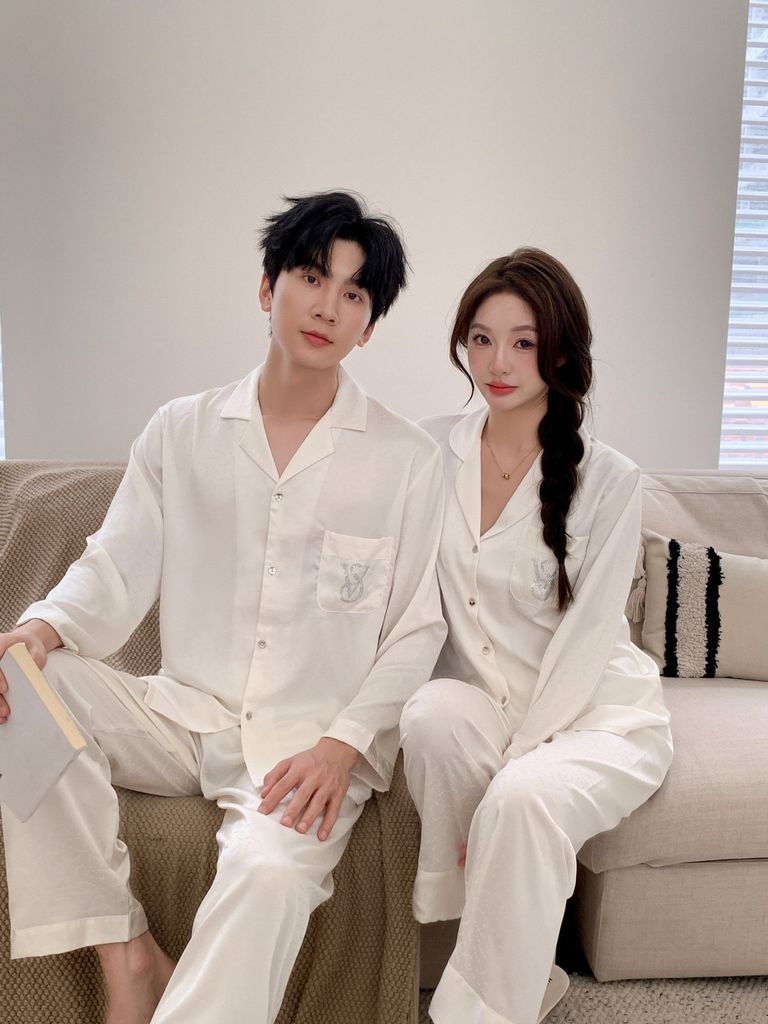 Đồ ngủ pyjama lụa nam nữ Shury Store Home Wear DD27 size 45-95kg tay dài quần dài  bộ đôi couple lụa