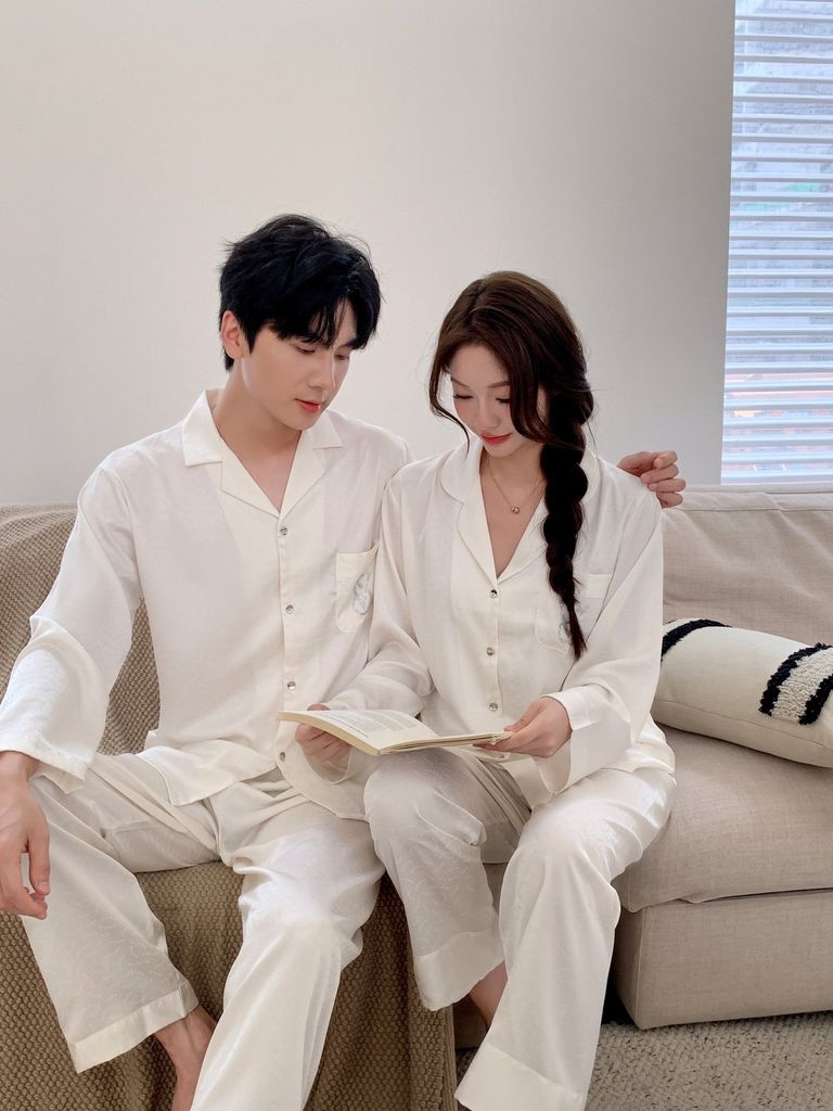 Đồ ngủ pyjama lụa nam nữ Shury Store Home Wear DD27 size 45-95kg tay dài quần dài  bộ đôi couple lụa