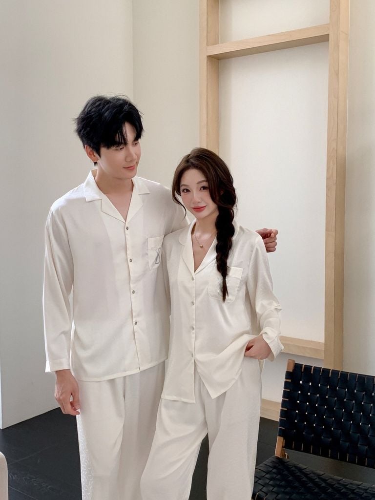 Đồ ngủ pyjama lụa nam nữ Shury Store Home Wear DD27 size 45-95kg tay dài quần dài  bộ đôi couple lụa