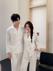 Đồ ngủ pyjama lụa nam nữ Shury Store Home Wear DD27 size 45-95kg tay dài quần dài  bộ đôi couple lụa