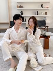 Đồ ngủ pyjama lụa nam nữ Shury Store Home Wear DD27 size 45-95kg tay dài quần dài  bộ đôi couple lụa