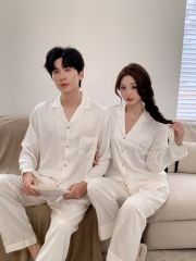 Đồ ngủ pyjama lụa nam nữ Shury Store Home Wear DD27 size 45-95kg tay dài quần dài  bộ đôi couple lụa