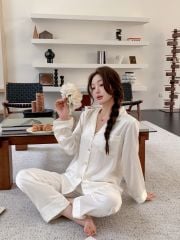 Đồ ngủ pyjama lụa nam nữ Shury Store Home Wear DD27 size 45-95kg tay dài quần dài  bộ đôi couple lụa