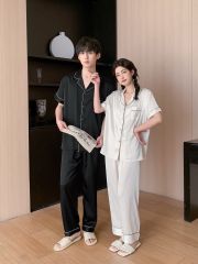 Đồ ngủ pyjama nam nữ Shury Store Home Wear CND18 bộ đôi ngủ lụa couple nữ trắng nam đen size 45-95kg