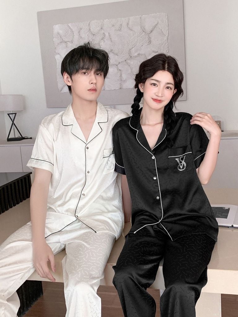 Pyjama ngủ lụa couple nam nữ Shury Store Home Wear CND04 bộ ngủ lụa dành cho cặp đôi,team mềm mát