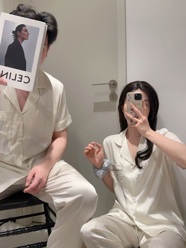 Pyjama ngủ lụa couple nam nữ Shury Store Home Wear CND14 bộ ngủ lụa dành cho cặp đôi,team mềm mát