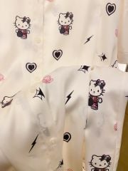 Váy ngủ sơmi lụa nữ Shury Store Home Wear SM22 freesize 45-75kg màu trắng in hình mặc nhà from suông