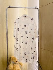 Váy ngủ sơmi lụa nữ Shury Store Home Wear SM22 freesize 45-75kg màu trắng in hình mặc nhà from suông