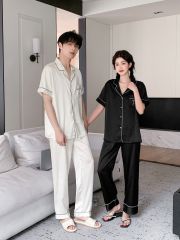 Đồ ngủ pyjama nam nữ Shury Store Home Wear CND18 bộ đôi ngủ lụa couple nữ trắng nam đen size 45-95kg
