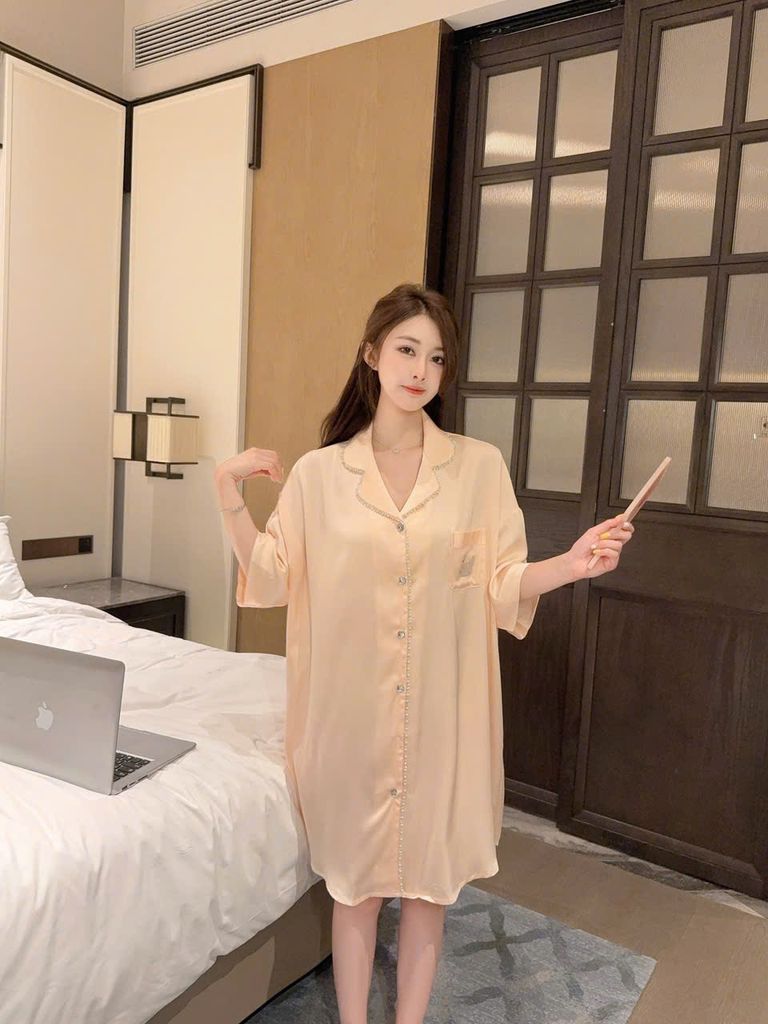 Váy ngủ sơ mi lụa Shury Store Home Wear SM33 đầm ngủ lụa freesize mềm mát mặc nhà thoải mái
